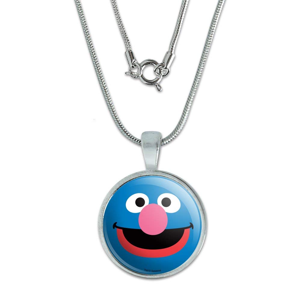 GRAPHICS & MORE Sesame Street Grover Face 0.75" Pendant with Sterling Silver Plated Chain