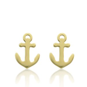 14K Yellow Gold Tiny Nautical Anchor Stud Earrings - 0.23in