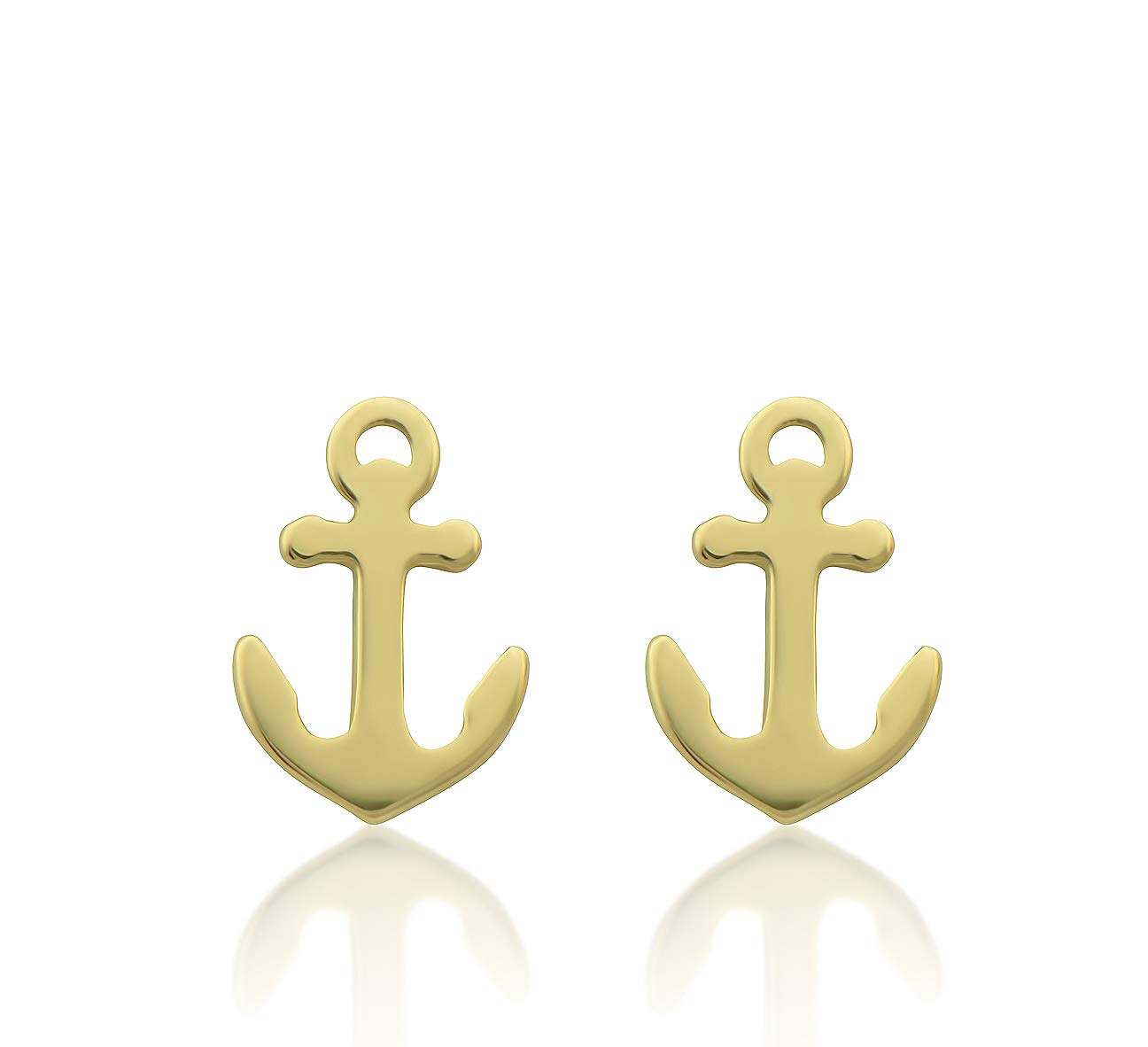 14K Yellow Gold Tiny Nautical Anchor Stud Earrings - 0.23in