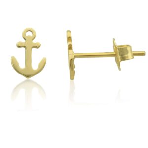 14K Yellow Gold Tiny Nautical Anchor Stud Earrings - 0.23in