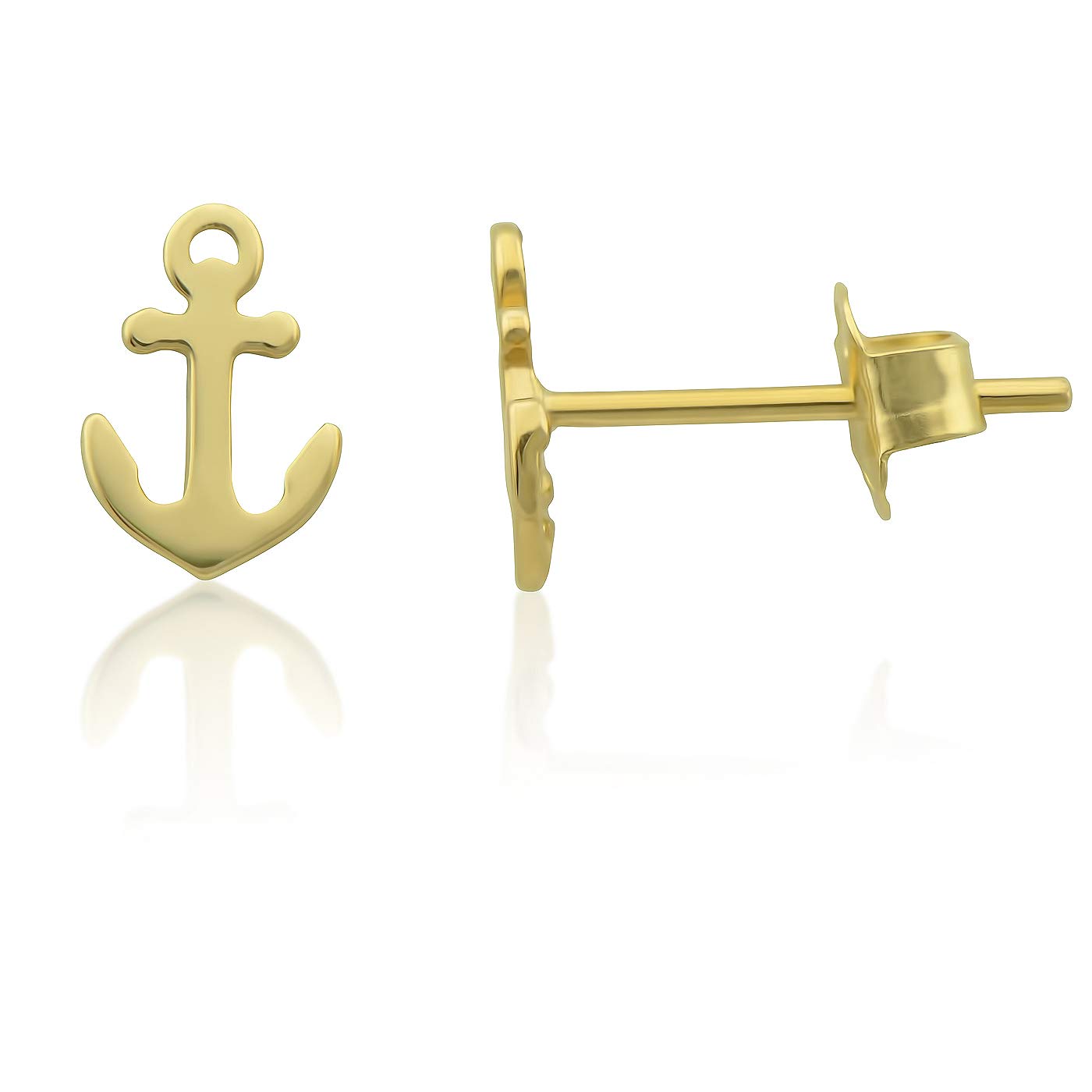 14K Yellow Gold Tiny Nautical Anchor Stud Earrings - 0.23in