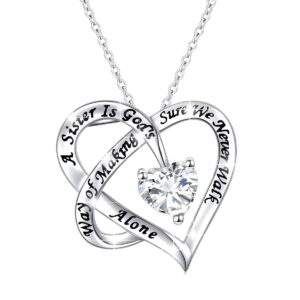 FLYOW A Sister is God's Way of Making Sure We Never Walk Alone Engraved Heart Pendant Necklace 925 Sterling Silver Friendship Jewelry for Women Sisters Siblings,18 inch