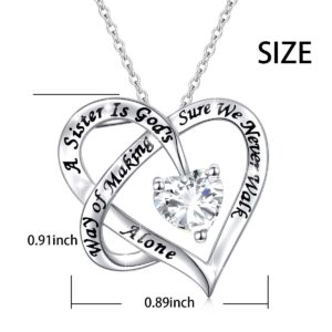 FLYOW A Sister is God's Way of Making Sure We Never Walk Alone Engraved Heart Pendant Necklace 925 Sterling Silver Friendship Jewelry for Women Sisters Siblings,18 inch