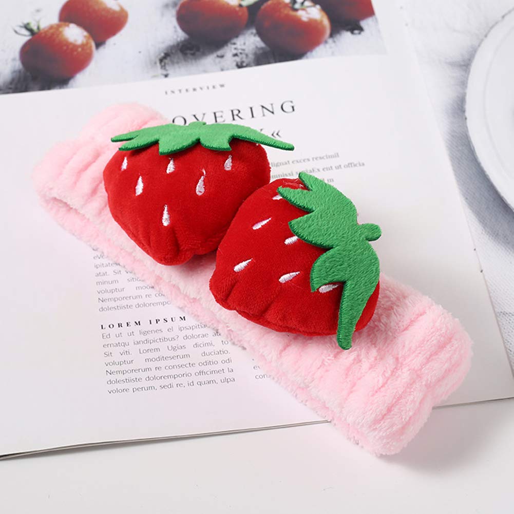 Teensery 2 Pcs Cute Strawberry Headbands Soft Washing Face Makeup Hair Bands Elastic Spa Shower Yoga Sports Headwraps Hair Accessories for Women and Girls