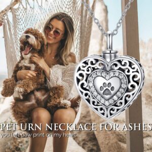 PEIMKO 925 Sterling Silver Filigree Dog Paw Print Pet Urn Necklace for Ashes Cremation Jewelry Forever in My Heart Keepsakes Memorial Necklaces Meaningful Gifts