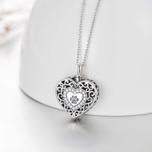 PEIMKO 925 Sterling Silver Filigree Dog Paw Print Pet Urn Necklace for Ashes Cremation Jewelry Forever in My Heart Keepsakes Memorial Necklaces Meaningful Gifts