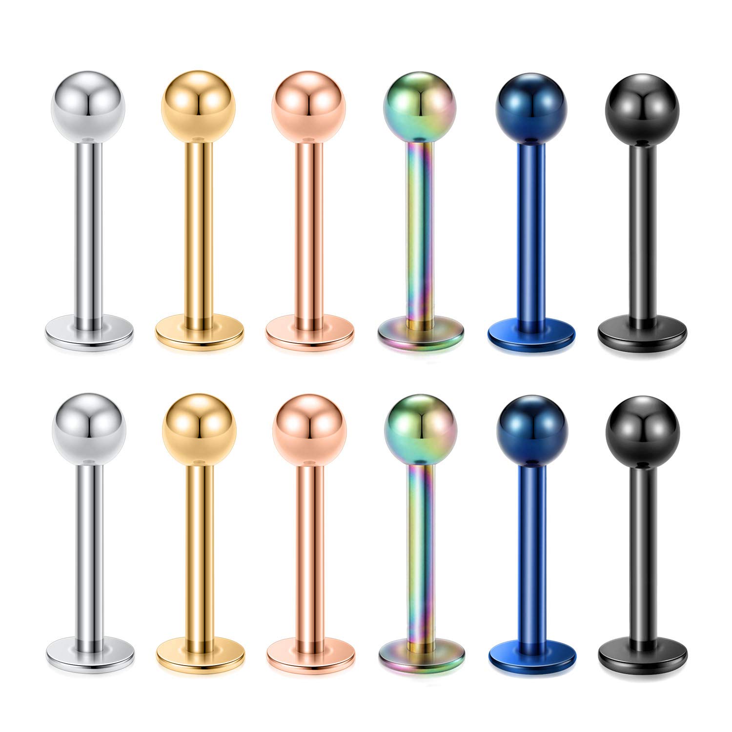 PEAKLINK 16G Ball Stud Labret Ring Lip Piercing 6mm Cartilage Tragus Helix Straight Barbell Labret Jewelery Medusa Piercing