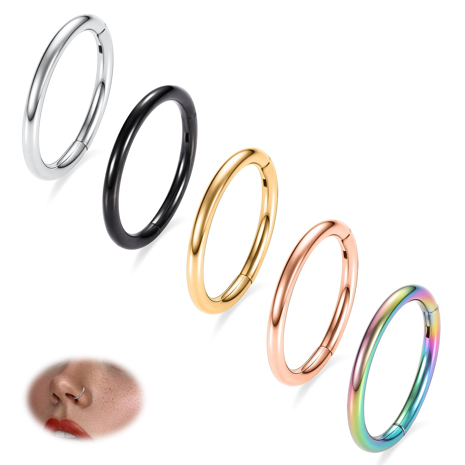 20 Gauge Surgical Steel Segment Ring with Hinge Clicker Nose Lip Round Hoop Septum Jewelry Ring Piercing Earrings 3/8 Inch