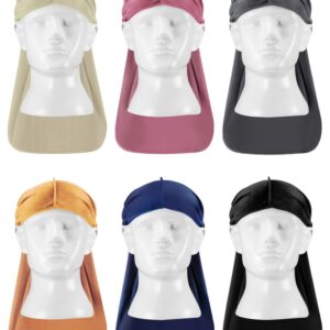 Tatuo 6 Pcs Velvet Durags for Men with Long Tail Stretchable Luxury Suede Durags(Grey, Dark Blue, Black, Gold, Beige, Light Pink)