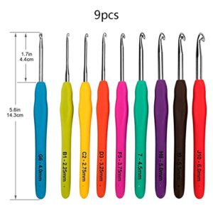 Ergonomic Crochet Hooks Set with Case, BCMRUN 2.25mm(B)-6mm(J) Soft Grip Handles Knitting Needles with Large-Eye Blunt Needles, Stitch Marker, Tape Measure, Crochet Needles Kit for Arthritic Hands