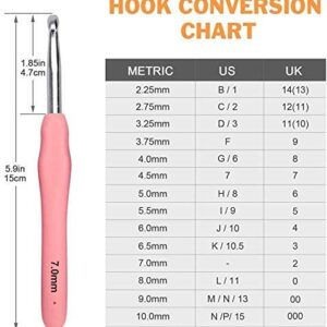 Ergonomic Crochet Hooks Set with Case, BCMRUN 2.25mm(B)-6mm(J) Soft Grip Handles Knitting Needles with Large-Eye Blunt Needles, Stitch Marker, Tape Measure, Crochet Needles Kit for Arthritic Hands