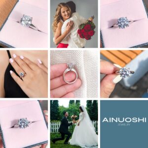 AINUOSHI Rhodium Plated Sterling Silver Solitaire Round Cubic Zirconia CZ Anniversary Engagement Ring 2.65 CT Size 7