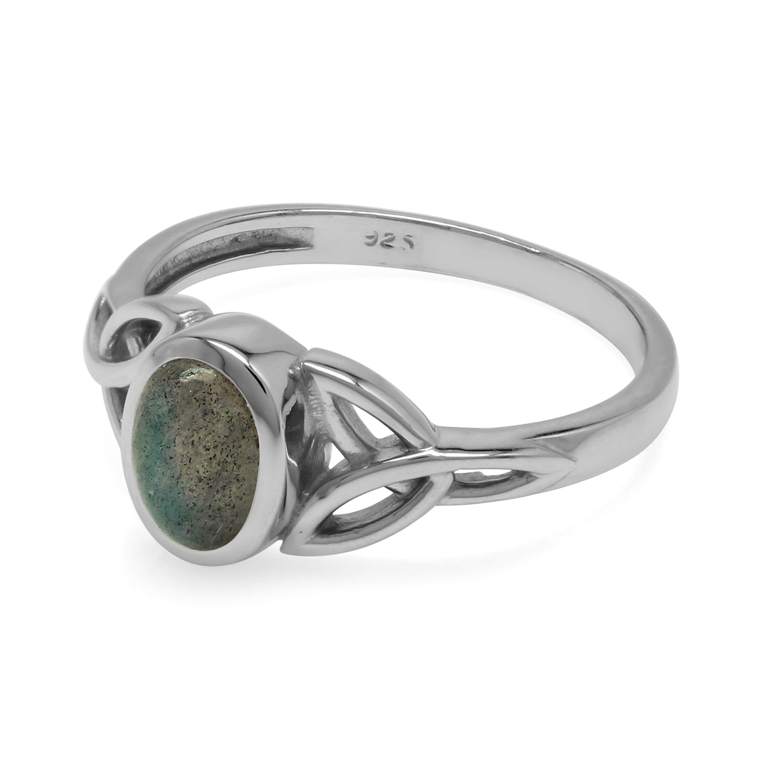 Silvershake 7x5 mm Oval Labradorite Stone 925 Sterling Silver Triquetra Celtic Knot Ring Size 5