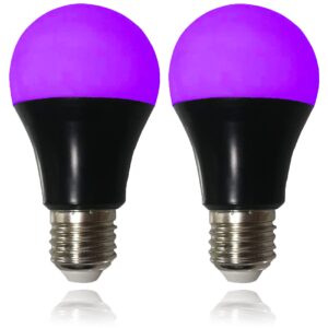 ciciny uv led black light bulbs 2 pack, a19 e26 8w blacklight bulb for glow in the dark, uva level 385-400nm, blacklight light bulbs for parties body paint fluorescent poster pet stains