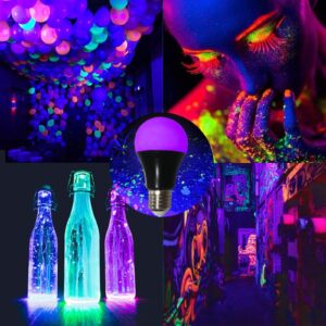 CICINY UV LED Black Light Bulbs 2 Pack, A19 E26 8W Blacklight Bulb for Glow in The Dark, UVA Level 385-400nm, Blacklight light bulbs for Parties Body Paint Fluorescent Poster Pet Stains