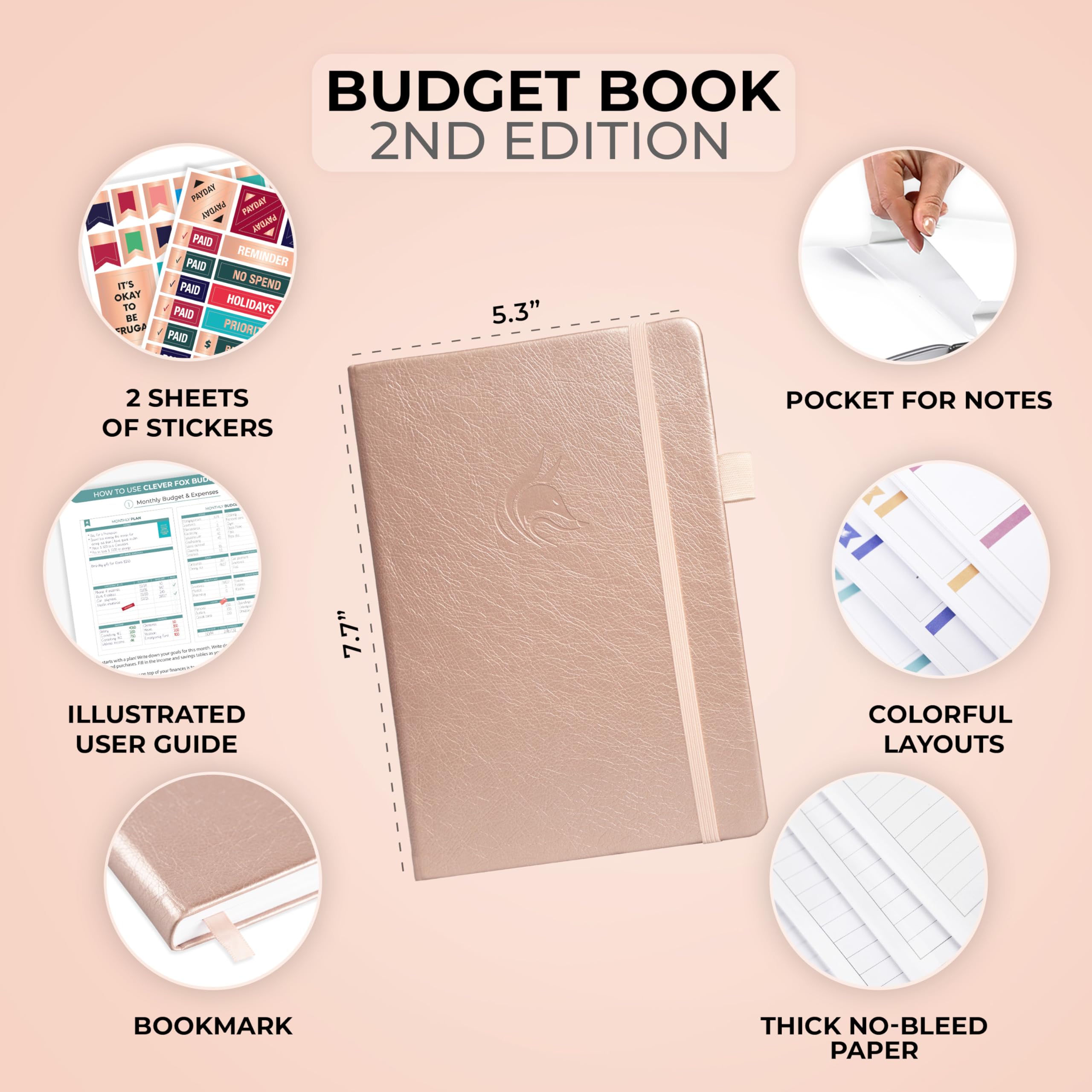 Clever Fox Budget Book 2.0 – Simple Budgeting Planner for Beginners – Financial Notebook with Money Spending, Debt & Bill Tracker (Rose Gold)