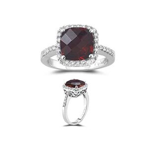 Vogati Diamond & Gemstones Cushion Checkered Ring AAA/AA Quality in 14K White Gold (Garnet, 7)