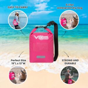 VOS Waterproof Premium Dry Bag - 5L | All-purpose Bag Lightweight Dry Storage Bag Backpack for Travel, Swimming, Boating, Kayaking, Camping, Beach (Pink)