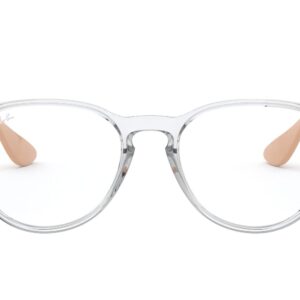 Ray-Ban Women's RX7046 Erika Round Prescription Eyeglass Frames, Transparent on Nude/Demo Lens, 51 mm