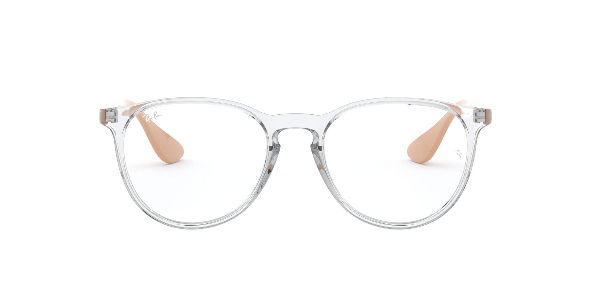 Ray-Ban Women's RX7046 Erika Round Prescription Eyeglass Frames, Transparent on Nude/Demo Lens, 51 mm