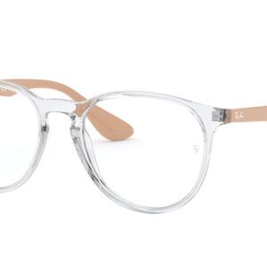 Ray-Ban Women's RX7046 Erika Round Prescription Eyeglass Frames, Transparent on Nude/Demo Lens, 51 mm