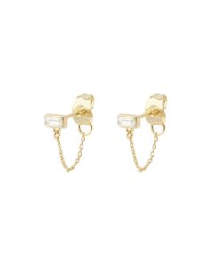 gorjana women's desi chain huggie earrings, 18k gold plated w/white crystal, stud earring w/chain dangle