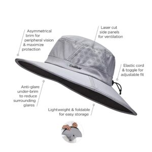 Coolibar UPF 50+ Men's Women's Fore Golf Hat - Sun Protective (Large/X-Large- White/Steel Grey)