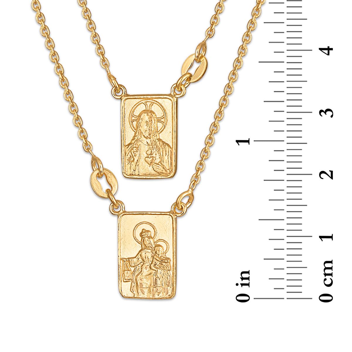 FRONAY 14k Gold Plated Silver Escapulario Necklace, Double Sided Scapular Pendant, Religious Fine Jewelry