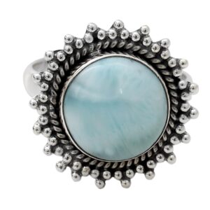 novica artisan handmade larimar cocktail ring classic sterling silver bezel blue single stone india airy [crownbezel 0.8 in l x 0.8 in w x 0.2 in h band width 3 mm w] ' sea and sky'