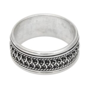 NOVICA Artisan Handmade Sterling Silver Meditation Spinner Ring Balinese No Stone Band Indonesia Romantic [band Width 8 mm W] ' Dragon Scale'