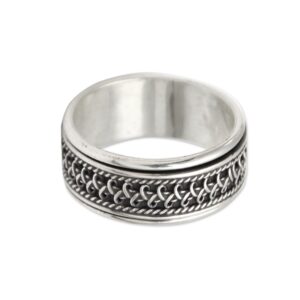 NOVICA Artisan Handmade Sterling Silver Meditation Spinner Ring Balinese No Stone Band Indonesia Romantic [band Width 8 mm W] ' Dragon Scale'