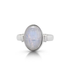 Koral Jewelry Moonstone Oval Stone Ring 925 Sterling Silver Vintage Boho Chic US Size 7 8 9 (10)