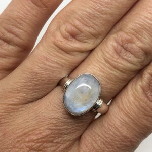 Koral Jewelry Moonstone Oval Stone Ring 925 Sterling Silver Vintage Boho Chic US Size 7 8 9 (10)