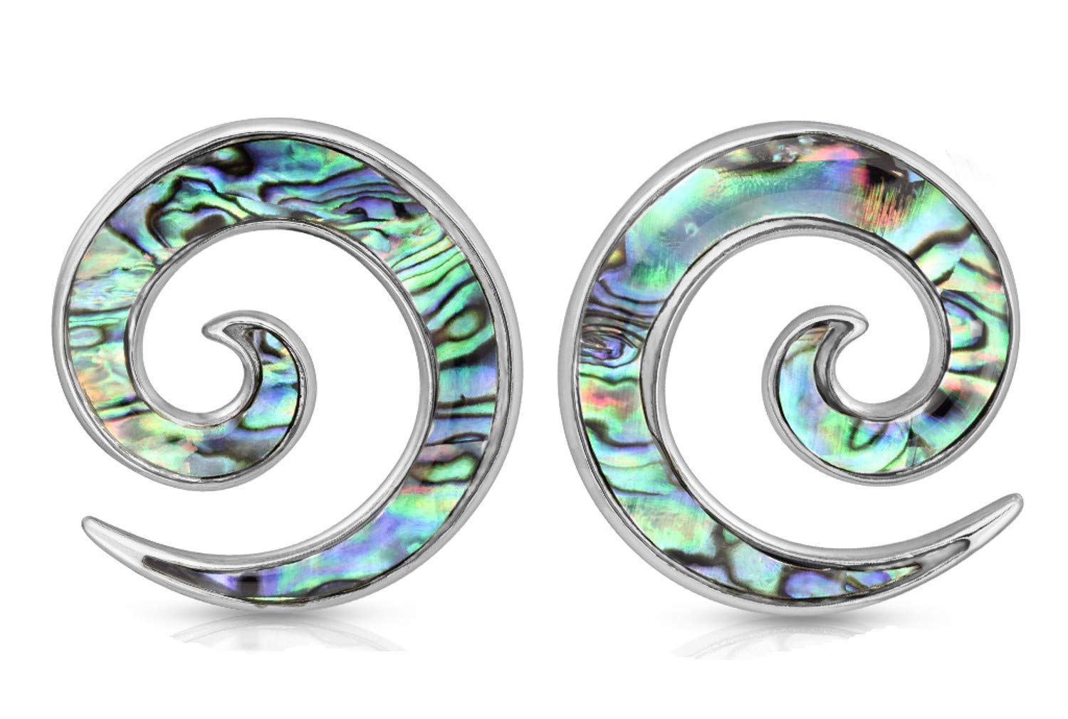 Zaya Body Jewelry Pair 0g or 2g Steel Blue Green Abalone Ear Spirals Tapers Gauges 8mm 6mm (0g 8mm)