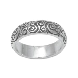 NOVICA Artisan Handmade Sterling Silver Band Ring 925 Swirling Fern from Indonesia No Stone [band Width 5 mm W] ' Destiny Engraved'