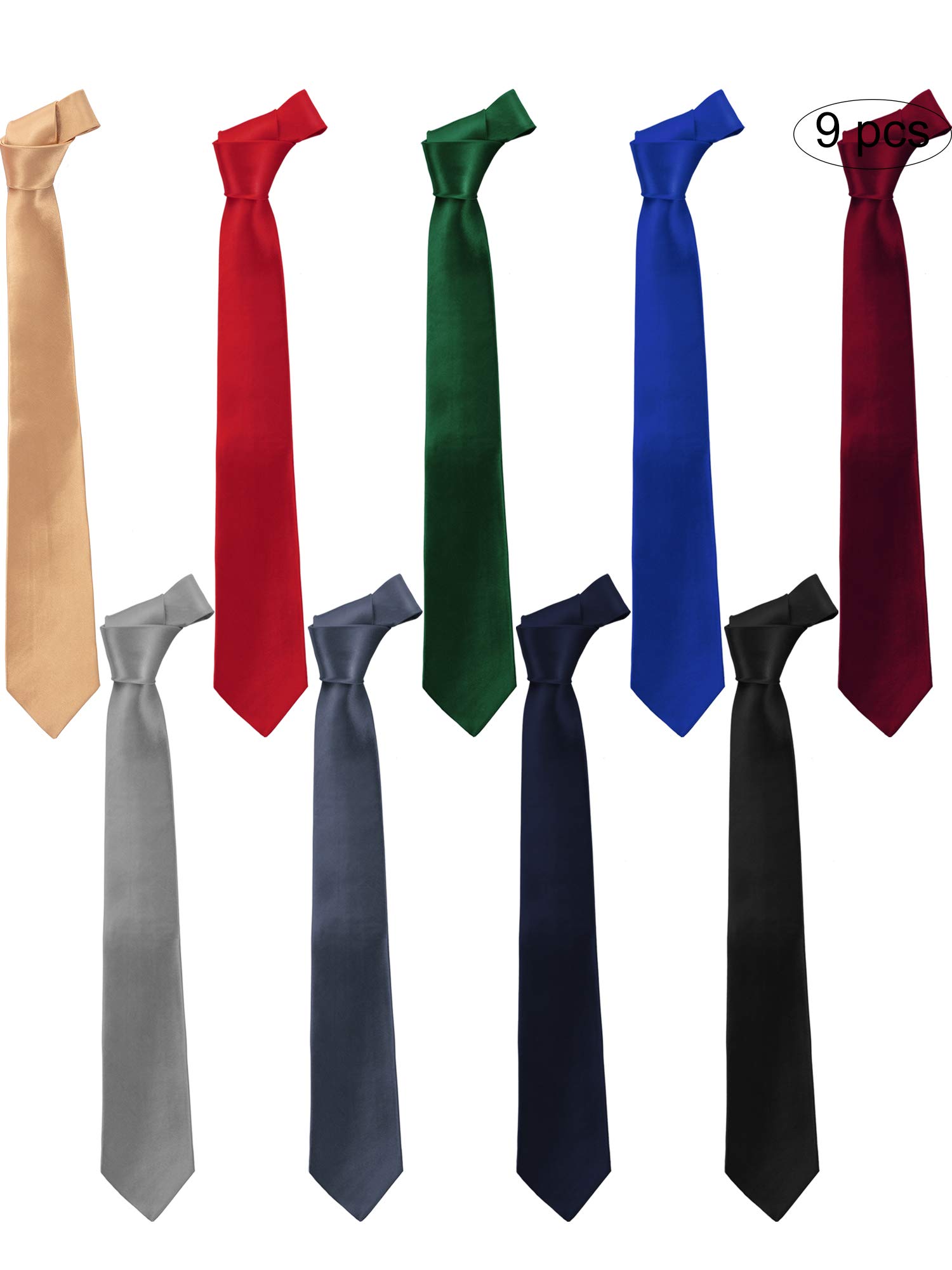 SATINIOR 9 Pieces Men's Slim Tie Skinny Necktie Solid Color Tie Retro Classic 3 Inches Skinny Ties, Multicoloured, One Size