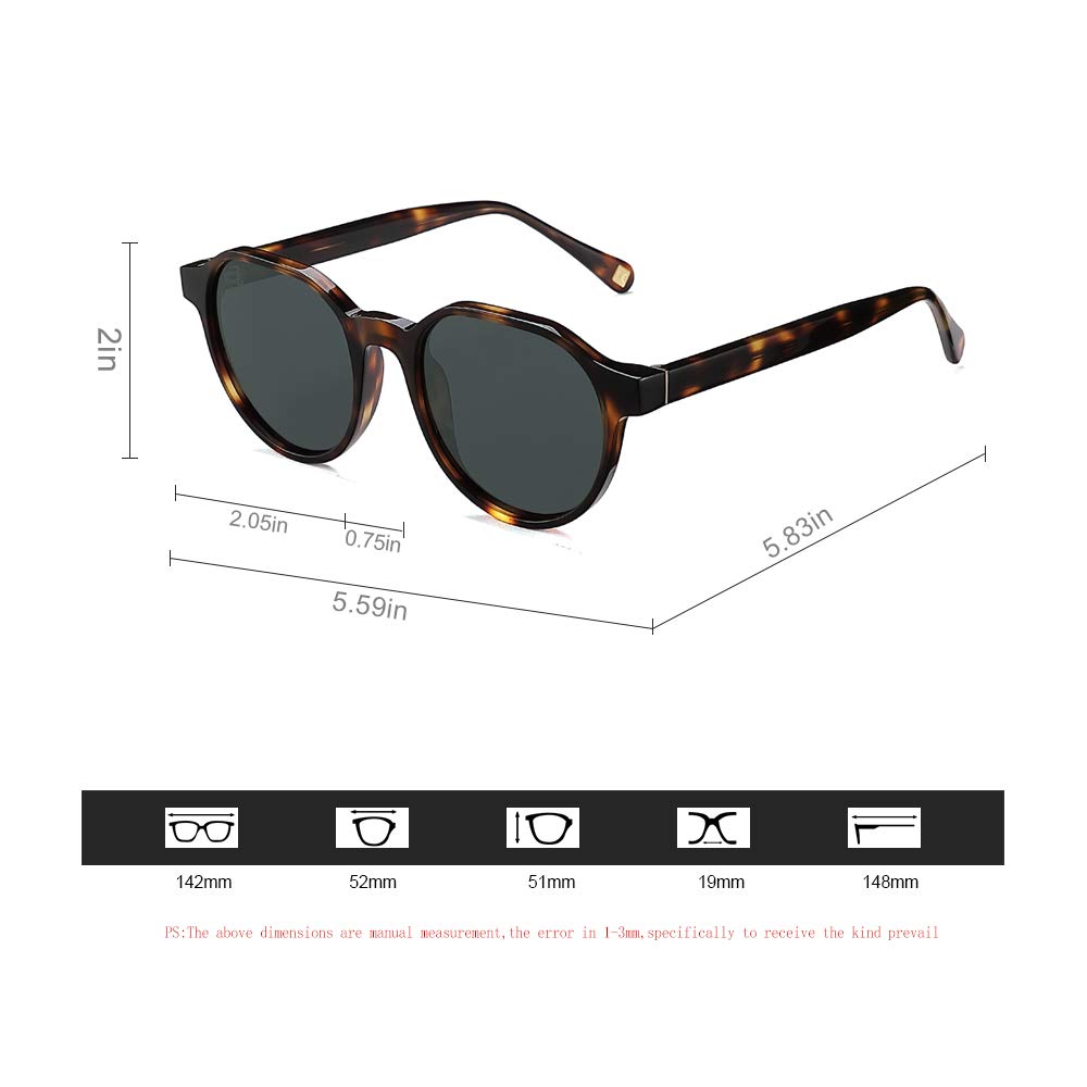 2020 VentiVenti Vintage Round Acetate Polarized Sunglasses Hard Frame Designer Eyewear For Women Men Black Tortoise Frame/Smoke Lens