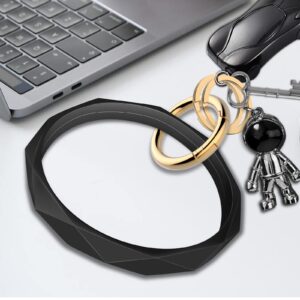 Idakekiy Key Ring Bracelets, Silicon Wristlet Keychain Circle Key Chain Ring Bangle Keyring for Women Girl (Black)