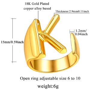 FindChic Gold Letter Ring Initial K Statement Open Rings for Women Alphabet Knuckle Middle Finger 18K Gold Plated Chunky Adjustable Fashion Name Rings Personalized Jewelry Gift