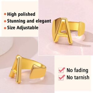 FindChic Gold Letter Ring Initial K Statement Open Rings for Women Alphabet Knuckle Middle Finger 18K Gold Plated Chunky Adjustable Fashion Name Rings Personalized Jewelry Gift