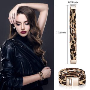 Hicarer 4 Pieces Women Leopard Jewelry Set Leopard Earring French Beret Hat Leopard Leather Bracelet Earring Necklace (Brown)