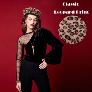 Hicarer 4 Pieces Women Leopard Jewelry Set Leopard Earring French Beret Hat Leopard Leather Bracelet Earring Necklace (Brown)