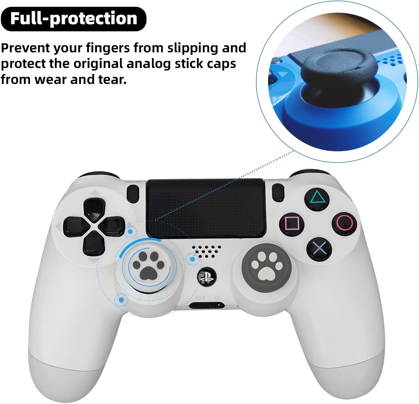 GeekShare Cat Paw Playstation 4 Controller Thumb Grips-Silicone Joystick Button Caps-Analog Thumbsticks Cover Set Compatible with Switch Pro and PS4 PS5 Controller-2 Pair/4 Pcs(Sesame Gray)