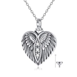 lonago angel wing heart urn necklace for ashes silver heart wing urn necklace keepsake cremation jewelry for women