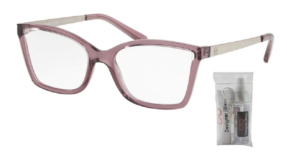 Michael Kors MK4058 CARACAS 3502 54M Burgundy Crystal Injected Rectangular Eyeglasses For Women+ BUNDLE with Designer iWear Eyewear Kit Care Kit