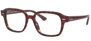 ray-ban men's rx5382 square prescription eyeglass frames, transparent red on havana/demo lens, 52 mm