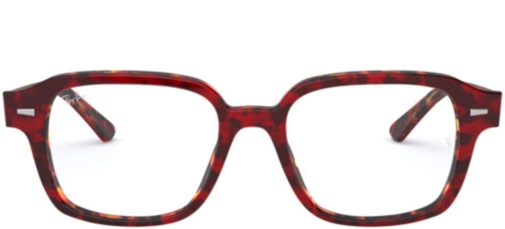 Ray-Ban Men's Rx5382 Square Prescription Eyeglass Frames, Transparent Red on Havana/Demo Lens, 52 mm