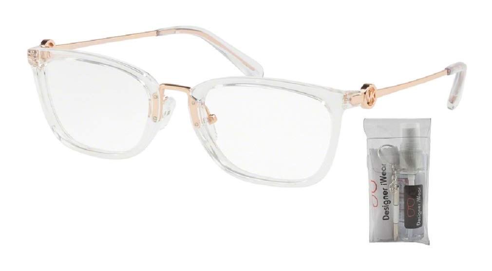 Michael Kors MK4054 CAPTIVA 3105 52M Crystal Clear Rectangular Eyeglasses For Women+ BUNDLE with Designer iWear Eyewear Kit Care Kit