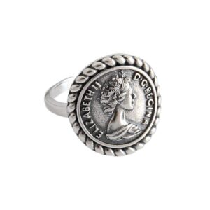 Antique Disc Carved Coin Open Statement Rings 925 Sterling Silver for Women Men Adjustable Fashion Vintage Goddess Worship Celebrity Medal Reversible Ring Stacking Promise Finger Band