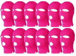 topheadwear 12 pack 3 hole ski face mask balaclava, hot pink